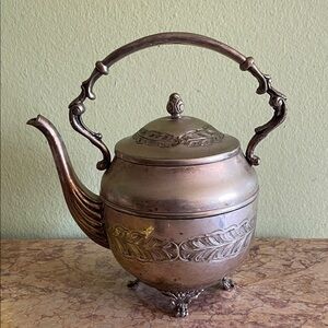 Vintage-Style Ornate Silver Teapot with Handle